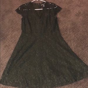 Olive green lace short sleeve dress